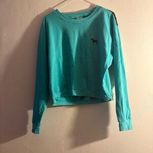 PINK Victoria’s Secret Teal Long Sleeve Tee XS Oversized Dog Logo Shirt